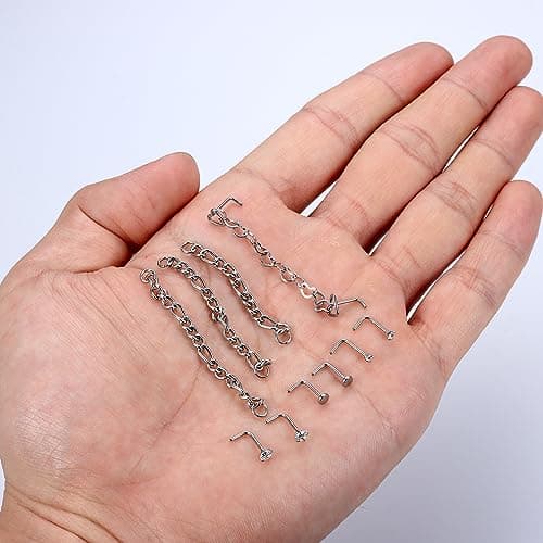 Adramata Piercing Nez en Acier Chirurgical pour Double Piercing de Nez Femmes et Hommes Recycled Standard 100 Pierre Cro