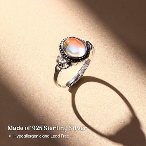 Milacolato Bague Pierre De Lune Ajustable Argent 925 Femme, Bague Triangle Celtique Zirconium Ovale Coeur Boîte Cadeau,