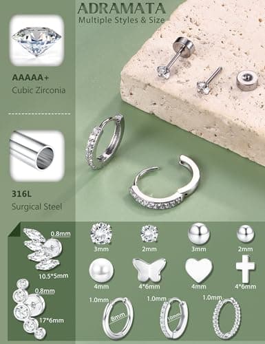 Adramata Boucles d'Oreilles Femme Or Acier Inoxydable Hypoallergéniques Piercings Tragus Helix