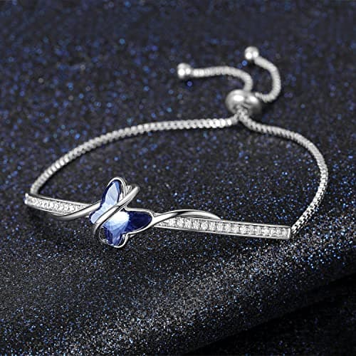 Papillon Bracelet Femme Plaqué Argent Cristal Bleu Cadeau Fête des Mères Femme