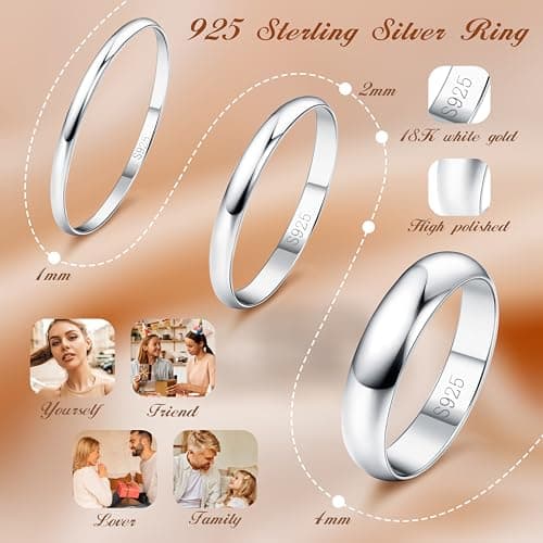 Diamday Bague Argent Sterling 925 Classique Minimaliste pour Femme et HommeÉquipement Idéal Mariage Fiançailles Cadeau A
