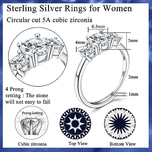 JeweBella Bague Femme Argent 925 Élégante Fiançailles Promesse Mariage Bijoux Femme Anniversaire Amitié