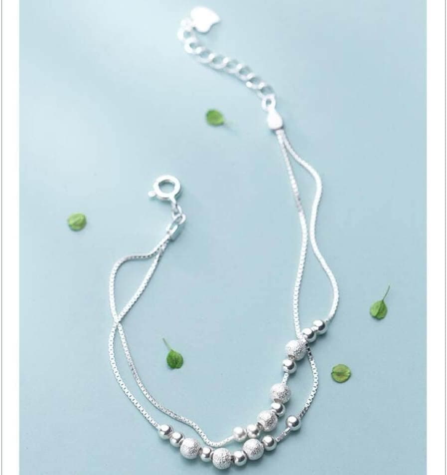 Bracelet Argent Sterling 925 Femme Givrée Brillante Amitié Double Couche Réglable Anniversaire Femme Cadeau Bijoux