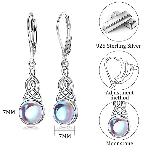Adramata Boucles d'Oreilles Argent Sterling 925 pour Femmeuspendues en Pierre de Lune - Vintage Fantaisie - Cadeau Recyc