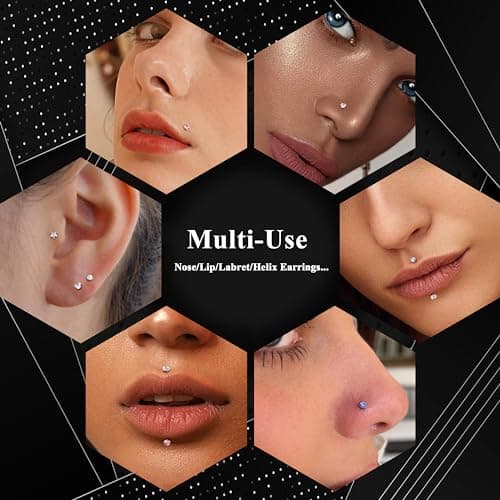 Adramata 28PCs Piercings Labret Lips Surgery Steel, Medusa CZ Opales,pour Hommes et Femmes - Sophie Event et Daily Wear