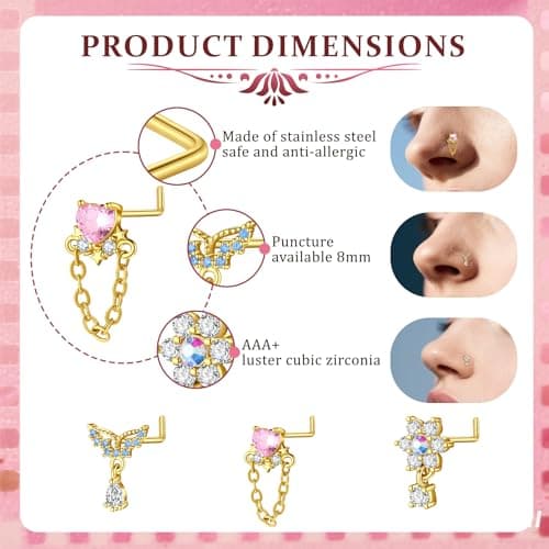 Nez-Piercing Acier Inoxydable Zircone Cubique : Chic 5 PCS 20G Bijoux