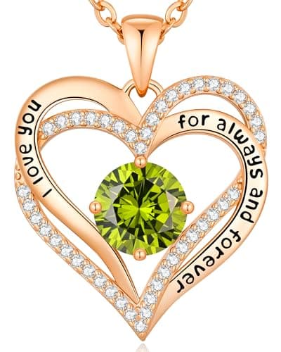 Collier Femme Coeur Pierre de Naissance, Bijoux Cadeau Fête des Mères Anniversaire Graduation Maman Noël Saint Valentin — Or Rose 08