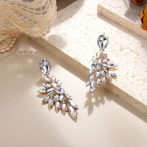 Adramata Boucles d'Oreilles Pendantes Grand Goutte Cristal Forme Aile Strass Femme Mariage Fantaisie Recycled_standard_1