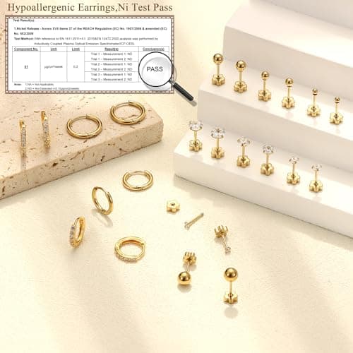 Adramata 12 Paires Boucles d'Oreilles Femme Acier Inoxydable Hypoallergéniques Cartilage Piercing Helix Or Argent Recycl