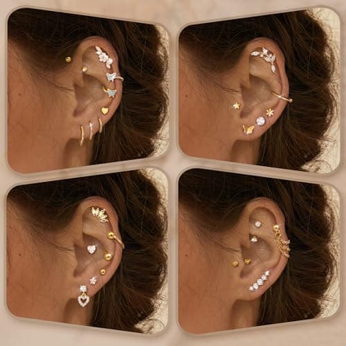 Adramata 16G Piercing Oreille Acier Inoxydable Femme Boucles d'Oreilles | Helix Or Argent Créoles Piercing Cartilage Rec