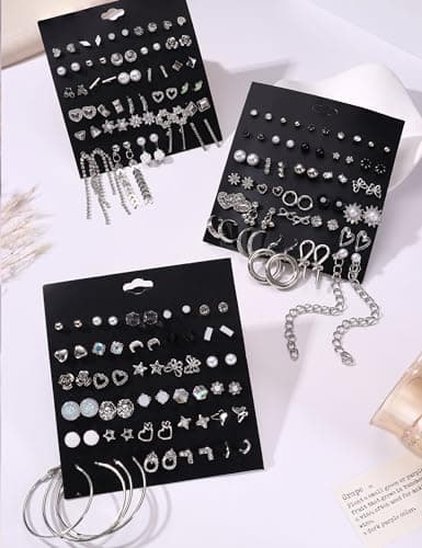 Adramata Or Argent Boucles d'Oreilles Créoles Longues Gland pour Femme Lot 90 Paires Assorties CZ Perle Recycled Standar