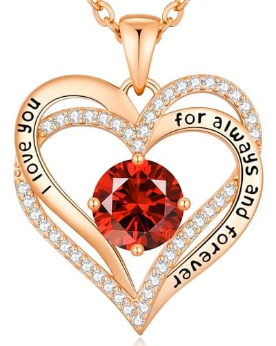 Collier Femme Coeur Pierre de Naissance, Bijoux Cadeau Fête des Mères Anniversaire Graduation Maman Noël Saint Valentin — Or Rose 01&07