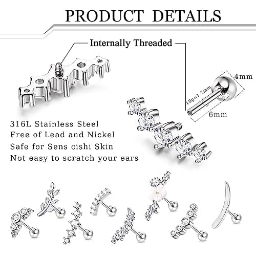 Adramata - Piercings Oreilles en Acier Chirurgical Opales Or Argent - Bijoux Piercing Cartilage & Daith pour Adults
