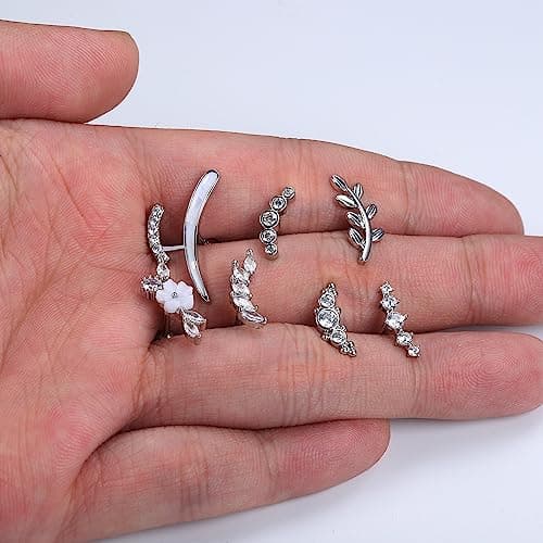 Adramata - Piercings Oreilles en Acier Chirurgical Opales Or Argent - Bijoux Piercing Cartilage & Daith pour Adults