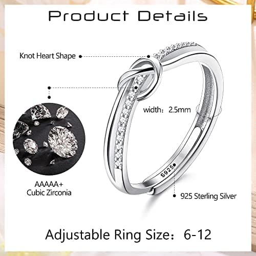 JeweBella Bagues Femme Élégantes en Argent 925 et OrRose, Bague Reglable Zircone Cubique Amiée Fiançailles Mariage Conso