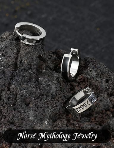 Boucles d'Oreilles Acier Inoxydable Adramata Noir Vikings Runes 12mm Homme Femme