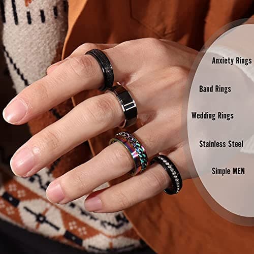 Adramata Bague Anti Stress en Acier Inoxydable pour Hommes Noir en Acier Inoxydable Bague Cool Spinner Été Hommes