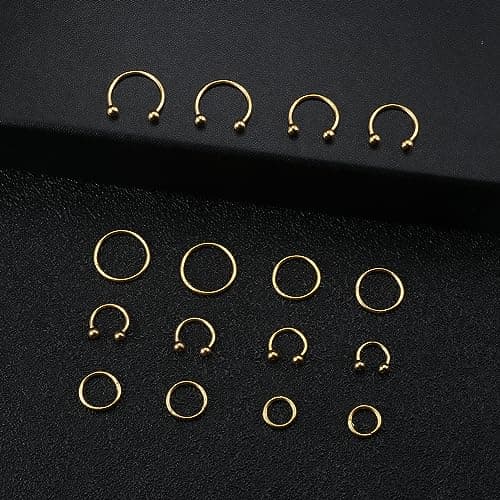 JeweBella Piercings 16 Pièces Nez Anneaux Acier Chirurgical Segment Fer à Cheval 6-12mm  
JeweBella Piercings Anneaux Ne