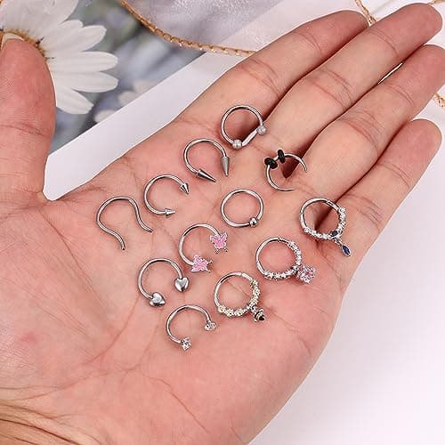 Adramata bijoux oreilles acier chirurgical septum nez CZ conch cartilage tragus helice 20 pièces 16G standard rekyclé 10