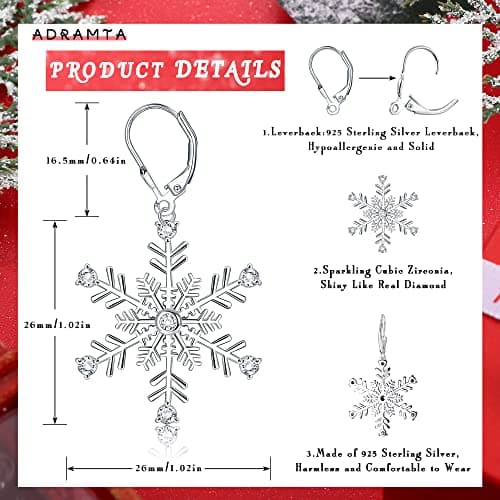 Boucles d'Oreilles de Noël en Argent Sterling 925 Fleur de Neige Bijoux Women's Gifts