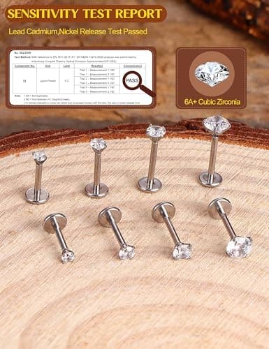 Adramata 8 Pièces Piercings Tragus Labret Fileté Interne Acier Chirurgical 16G/18Gnez Bijoux - Argent/Or/Rose Recycled S