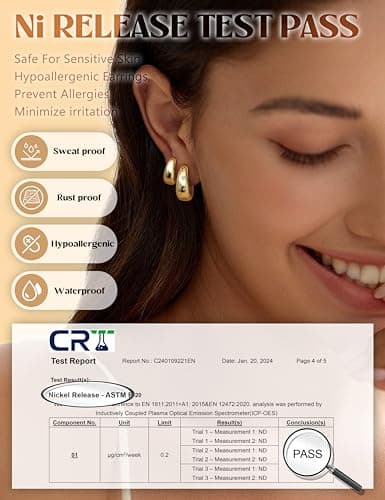 Adramata Boucles d'Oreilles Creole Plaqué Or 14K Femme - Hypoallergénique et Éco-responsable | Argent Fantaisie Gros Pér