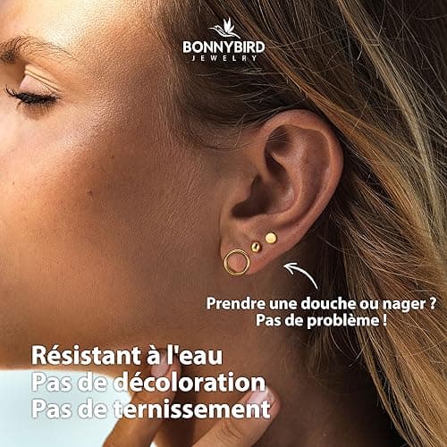 BONNYBIRD® Boucles d'Oreilles Acier Inoxydable Femme "BonnyClassic" - Résistance à l'eau & Bien Toléré Par la Peau | Or