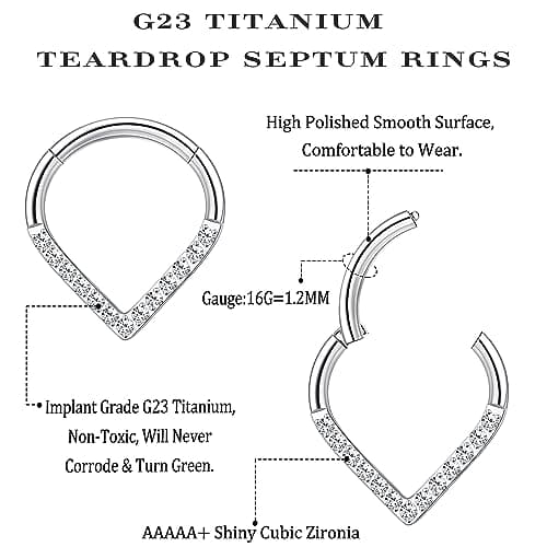 Adramata G23 Titane Septum Piercing pour Femme et Homme - Hypoallergénique et Sécuritaire - Piercing Nez Teardrop et Hin