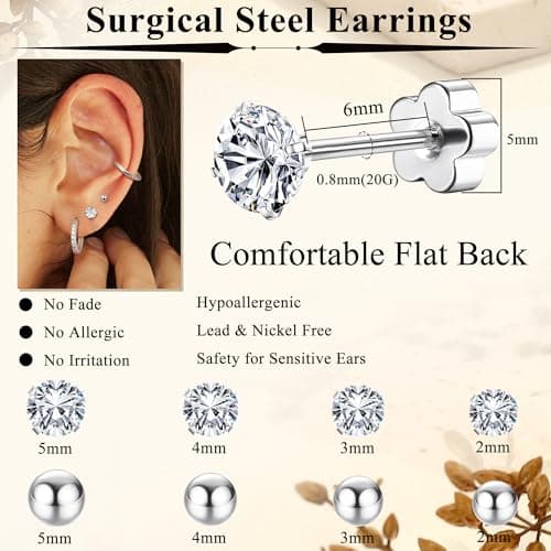Adramata 12 Paires Boucles d'Oreilles Femme hypoallergéniques | Acier Inoxydable & Argent Or Recycled | Piercing Helix &