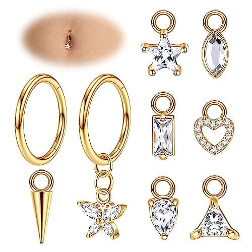 Adramata Piercing Nombril Acier Chirurgical pour Femme Grossesse Anneaux Recycled Claim 14G 100% Écologique — Or-10MM