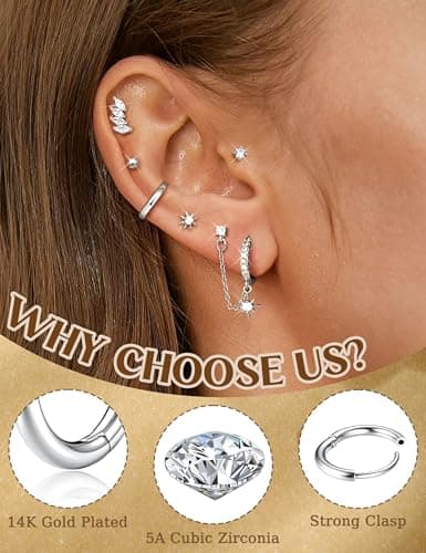 Adramata Boucles d'Oreilles Femme Or Argent Acier Inoxydable 8Pairs Or Argent Piercings Boucles d'Oreilles Femme Clous T
