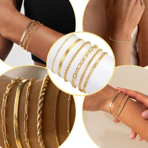 ZEPIQOR Chaîne Bracelets Or 14K Réglable Acier Inoxydable Serpent Empilables Fantaisie pour Femmes Accessoire de Mode Él