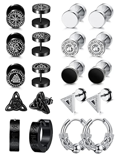 Adramata Piercings Acier Inoxydable Boucles d'Oreilles pour Viking Homme 10 Paire 10mm Cartilage Tragus Recycled Claim S — Argent