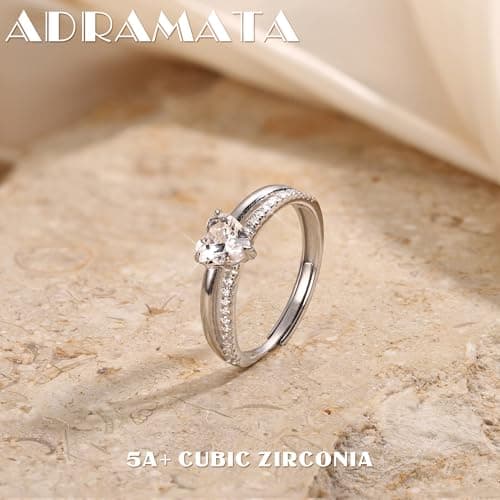 Adramata Bague Coeur Brillant CZ Plaqué Or 18K Femme Empilables Alliance Mariage Bague Promesse Reglable Pied 100 Recycl