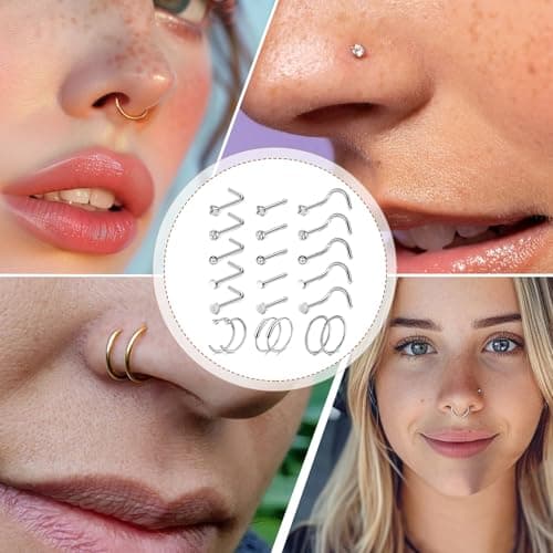 LOCCY Piercings Nez en Acier Inoxydable Bijoux pour Femmes et Hommes - Anneau de Nez 21-30 Pièces 20G Or Argent CZ L/Vis