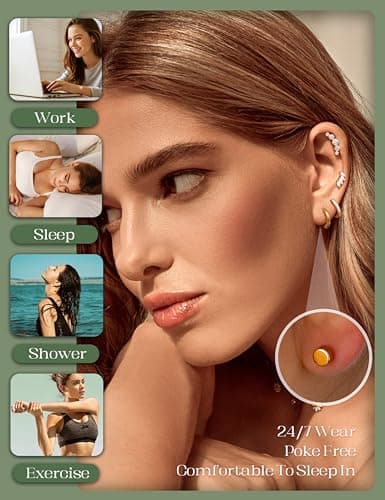 Adramata Or et Argent Boucles d'Oreilles Femme Hypoallergéniques Piercings Tragus Helix