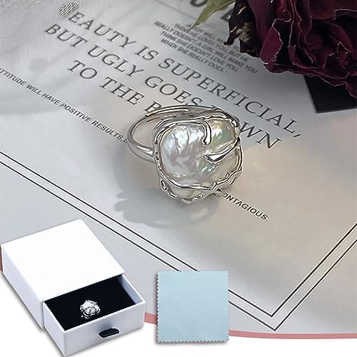 Kinretixia Bague irrégulière en argent sterling 925 avec perles baroques pour femme - Accessoire de mode tendance pour l