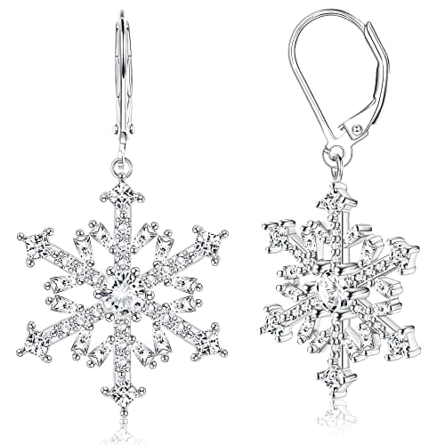 Adramata Boucles d'oreilles de Noël pour Femme en Argent Sterling 925 avec Flocons de Neige CZ | Cadeau Eco-friendly pou