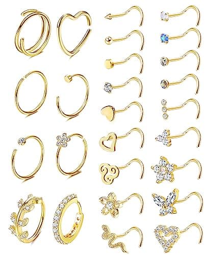 Adramata - Piercings pour Nez en Acier Chirurgical Brillant et en Or Argenté pour Femme et Homme | Recycled Claim | 26Pi