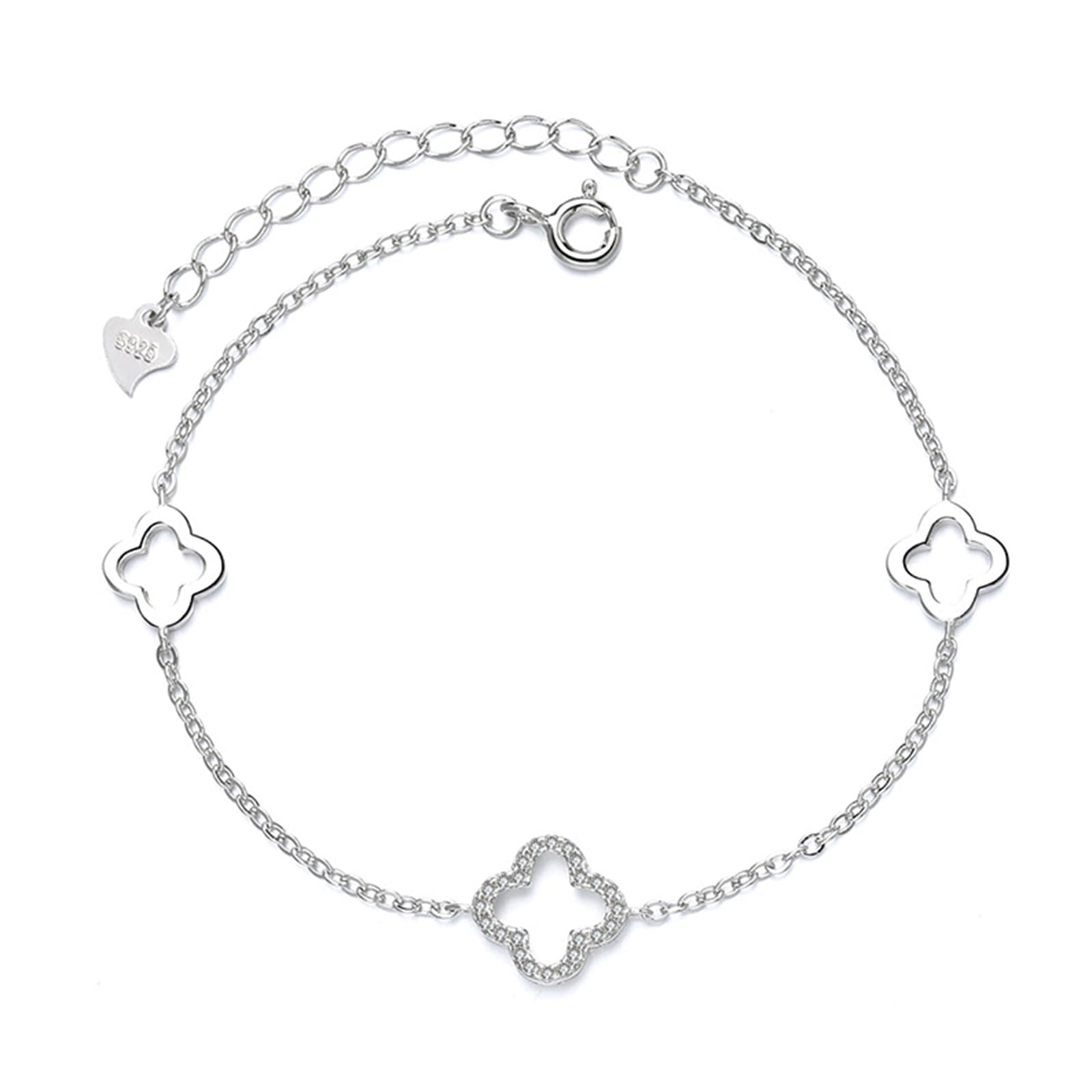 Bracelet en argent sterling 925 pour femme - Breloque trèfle à quatre feuilles - Cadeau pour fille
