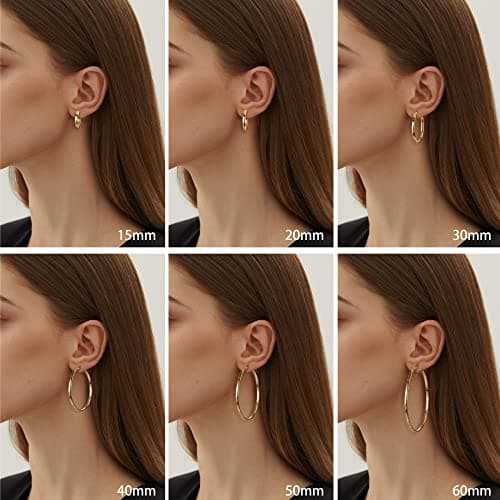 Adramata Boucles d'Oreilles Créoles Argent pour Femme et Homme - Plaquées Or 14 Carats Hypoallergéniques - Poteau Sterli