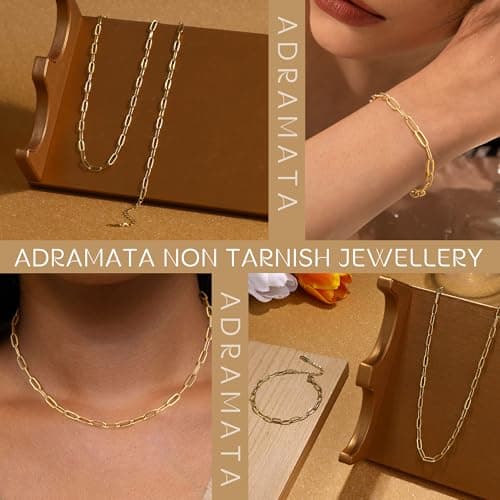 Collier et bracelet d'Adramata en acier inoxydable plaqué or 18K - bijoux empilables et imperméables pour femme