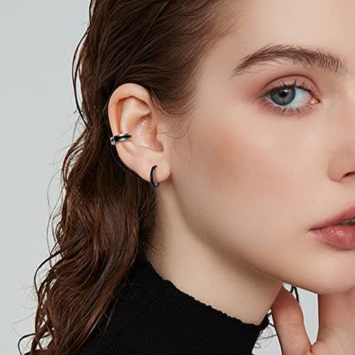 Adramata Boucles d'Oreilles Créoles Acier Inoxydable Homme Noir Piercing Helix et Cartilage