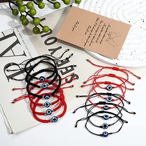 Adramata Oeil Turco Bijoux Femmes Hommes - Porte Bonheur Réglable Tressé Recycled Porte-Bonheur 12 Pièces Noir Rouge