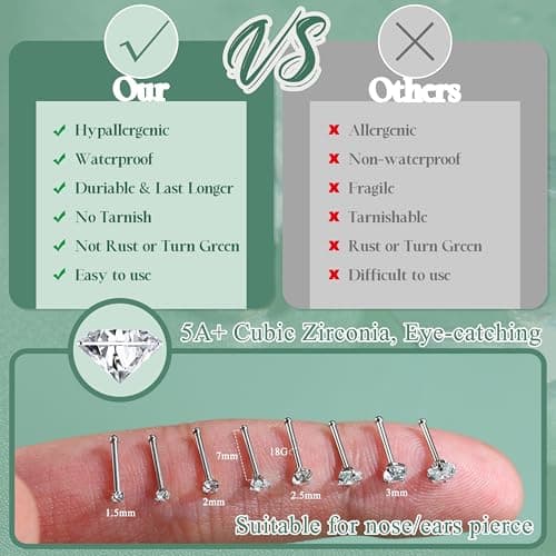 YADOCA Piercing au Nez Acier Chirurgical Hypoallergénique Femmes Hommes 1.5mm 2mm |5mm 3mm