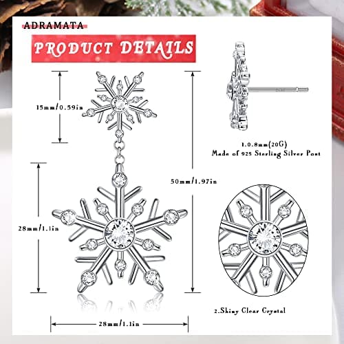 Adramata Boucles d'Oreilles de Noël en Argent Sterling 925 pour Femme Boucles d'Oreilles Poste Flacon de Neige Cife CZ
