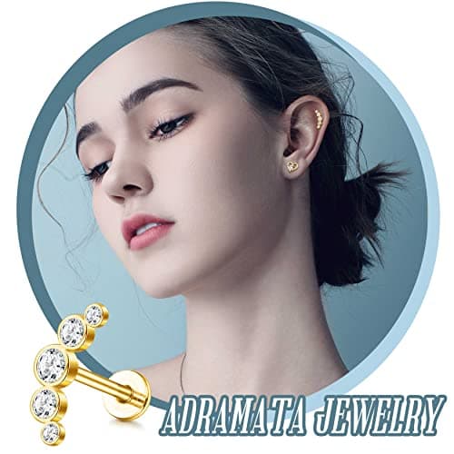 Adramata 6 Pièces Piercings Pour Piercés Fileté CZ Femmes Hommes Bijoux Oreille Recycled Standard 100