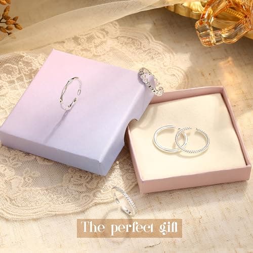 Adramata Or Bague Femme Reglable 14K Plaqué Minimale Empilable Argent/Or Recycled 5Pcs Ensemble Ouvert pour Fille