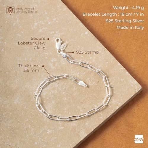 Amberta Bracelet Trombone en Argent Sterling 925 pour Femme | Bracelet Chaîne Massif | Accessoire pour Homme et Femme 18