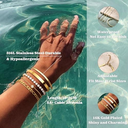 Bracelets Acier Inoxydable Plaqué Or 14K Réglables Empilables Femme